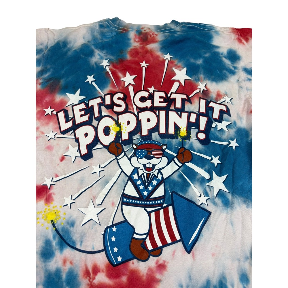 Buc-ee's Tie Dye Patriotic T-Shirt Lets Get It Poppin 4th of July Beaver Small